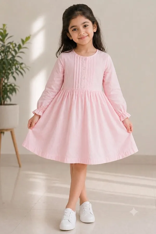 Pink_Pure_Cotton_Long_Sleeve_Dress_for_Girls