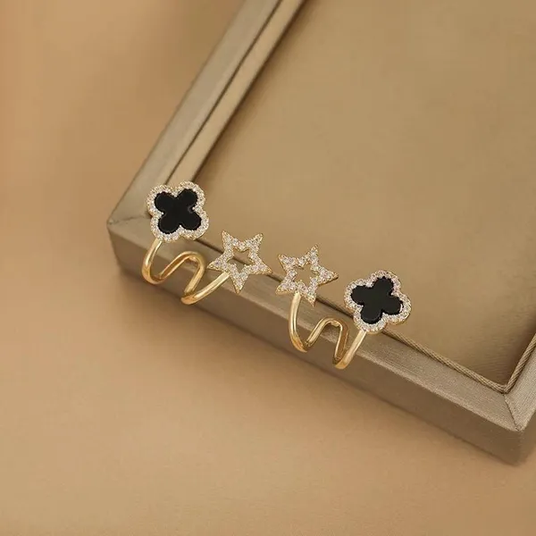 Gold-Plated_Black_Clove_&_Star_Hoop_Earrings_for_Women