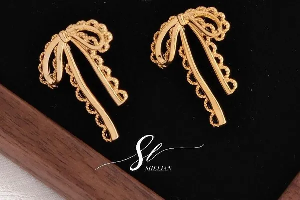 Gold-Plated_Korean_bow_Designer_Earrings_for_Women
