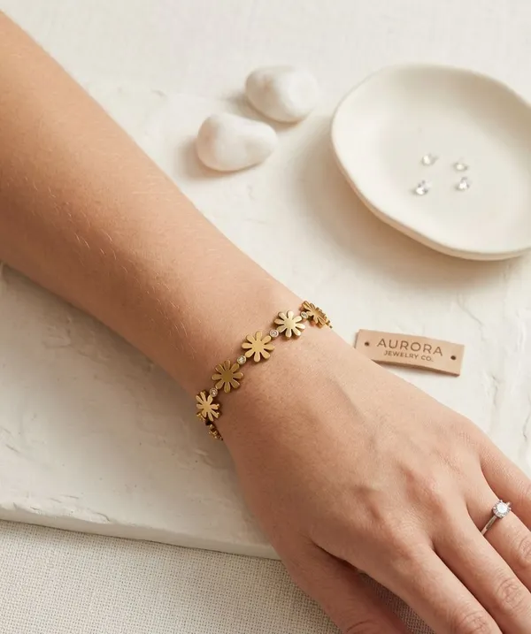 Gold-Toned_Floral_Charm_Bracelet_for_Women