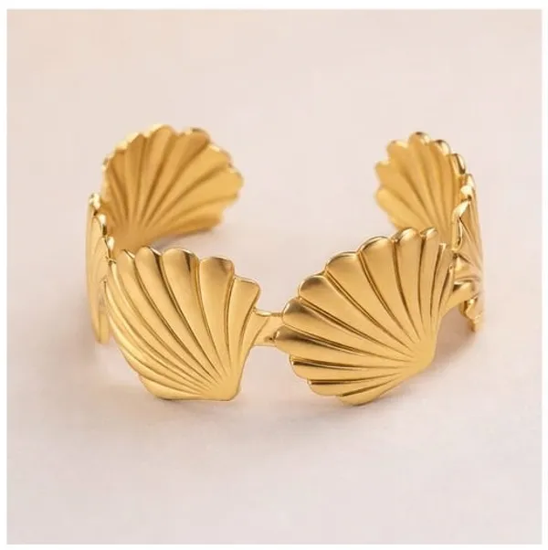 Golden_Stainless_Steel_Beach_Resort_Shell_Cuff_Bracelet_For_Women