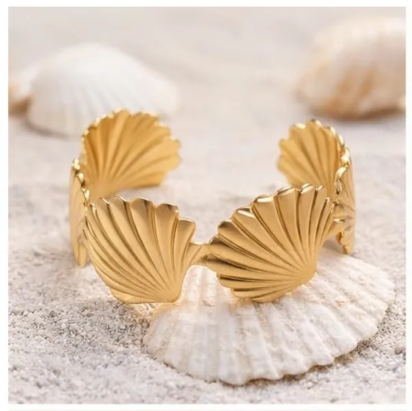 Golden_Stainless_Steel_Beach_Resort_Shell_Cuff_Bracelet_For_Women