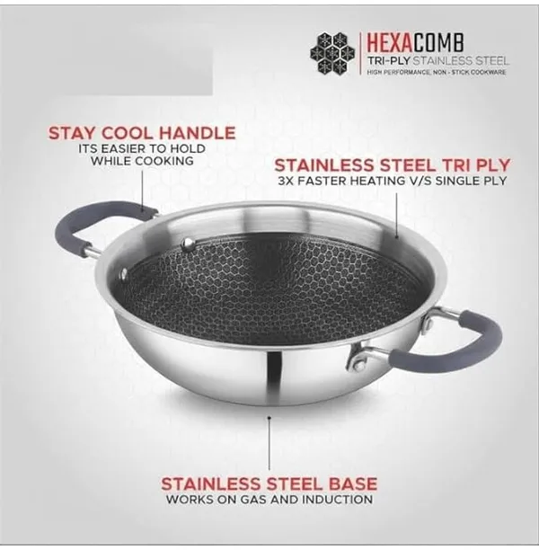 Silver_Stainless_Steel_Tri_Ply_Honeycomb_Nonstick_Dual_Handle_Kadai