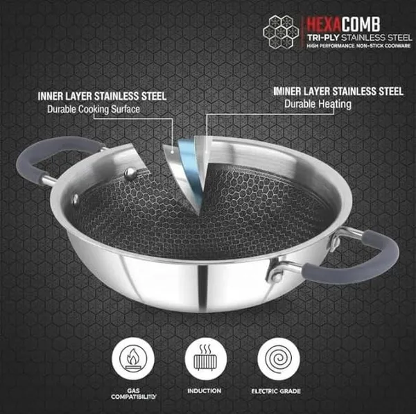 Silver_Stainless_Steel_Tri_Ply_Honeycomb_Nonstick_Dual_Handle_Kadai