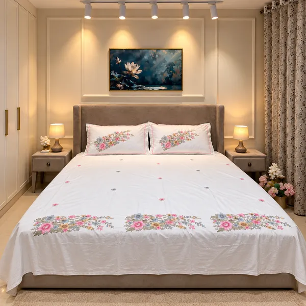 White_Floral_Pattern_King_Size_Bed_Sheet_Set