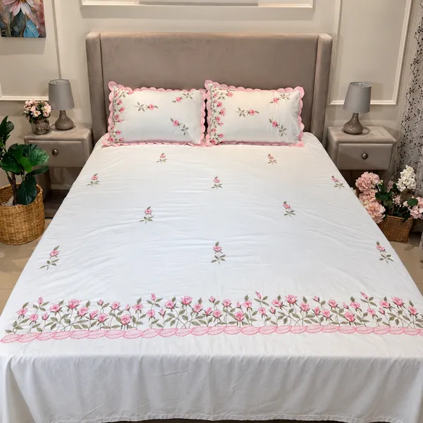 White_Floral_Embroidered_Bed_Sheet_Set