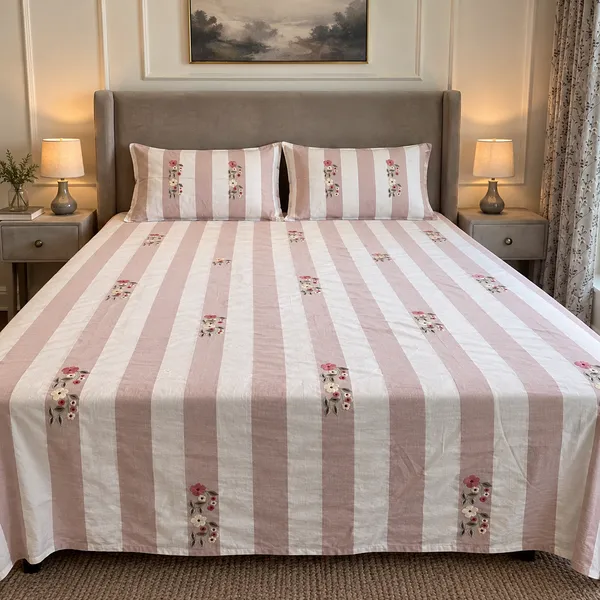 Blush_Pink_Striped_Floral_Double_Bedsheet_Set