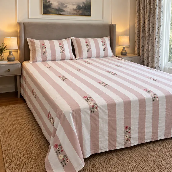 Blush_Pink_Striped_Floral_Double_Bedsheet_Set