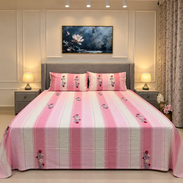 Pink_Striped_Floral_Print_Bedsheet