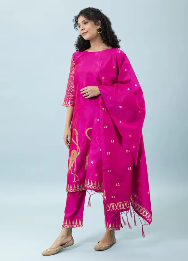 Floral_Printed_Cotton_Silk_Round_Neck_Kurta_Trouser_&_Dupatta_Set