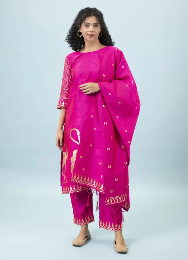 Floral_Printed_Cotton_Silk_Round_Neck_Kurta_Trouser_&_Dupatta_Set