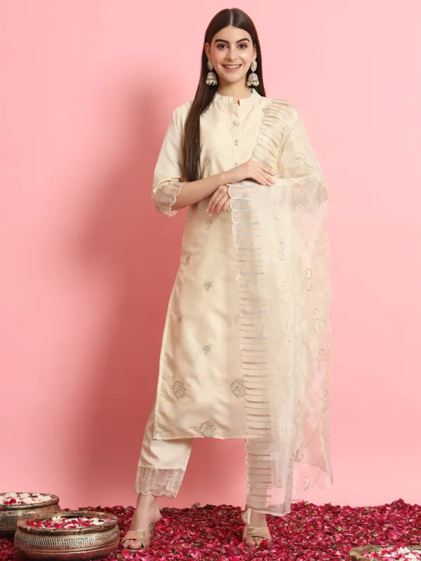 Floral_Embroidered_Silk_Round_Neck_Kurta_Trouser_And_Dupatta_Set