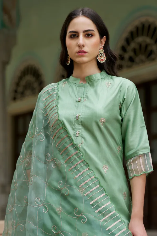 Floral_Embroidered_Silk_Round_Neck_Kurta_Trouser_And_Dupatta_Set