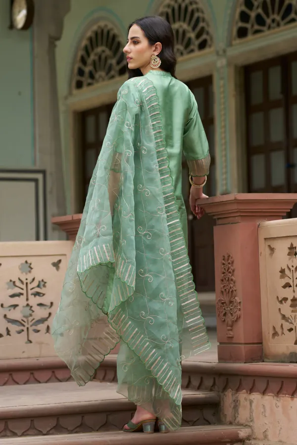 Floral_Embroidered_Silk_Round_Neck_Kurta_Trouser_And_Dupatta_Set