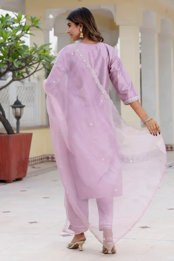 Floral_Embroidered_Silk_Round_Neck_Kurta_Trouser_And_Dupatta_Set