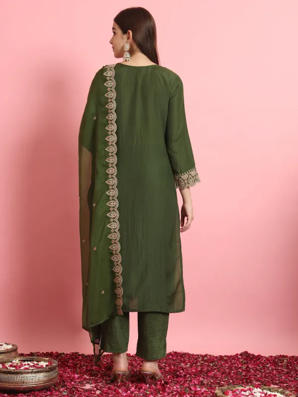 Floral_Embroidered_Silk_Round_Neck_Kurta_Trouser_And_Dupatta_Set