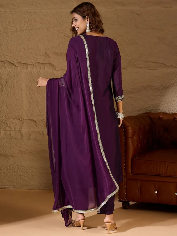 Floral_Embroidered_Silk_Round_Neck_Kurta_Trouser_And_Dupatta_Set