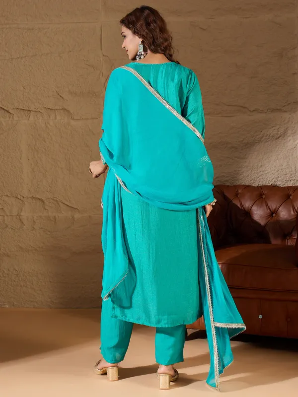 Floral_Embroidered_Silk_Round_Neck_Kurta_Trouser_And_Dupatta_Set