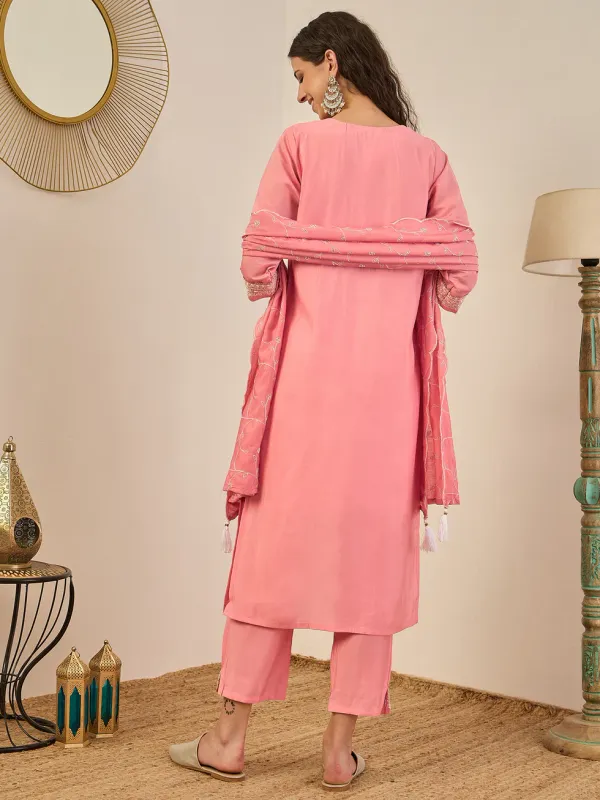 Floral_Embroidered_Cotton_Silk_V_Neck_Kurta_Trouser_&_Dupatta