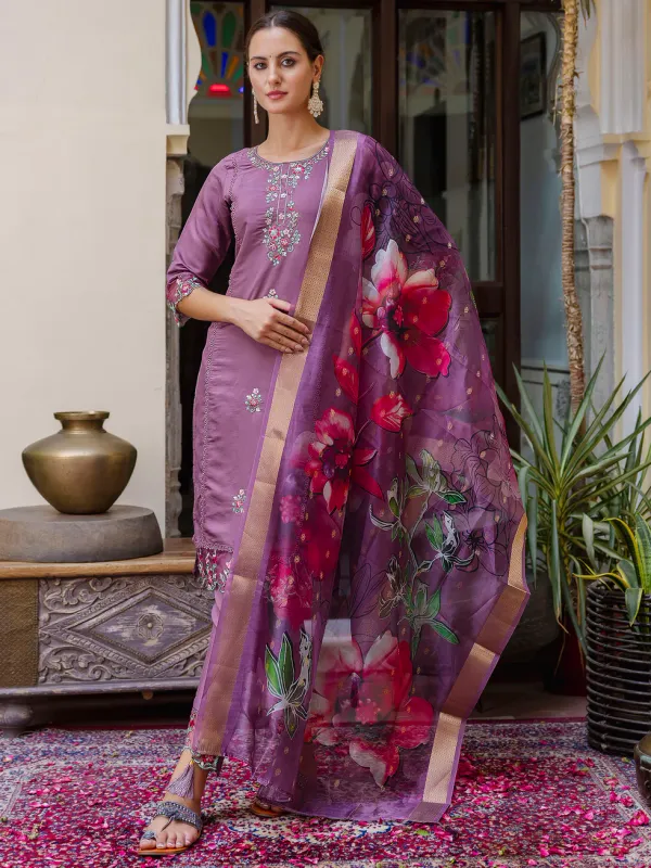 Floral_Embroidered_Silk_Round_Neck_Kurta_Trouser_&_Dupatta_Set