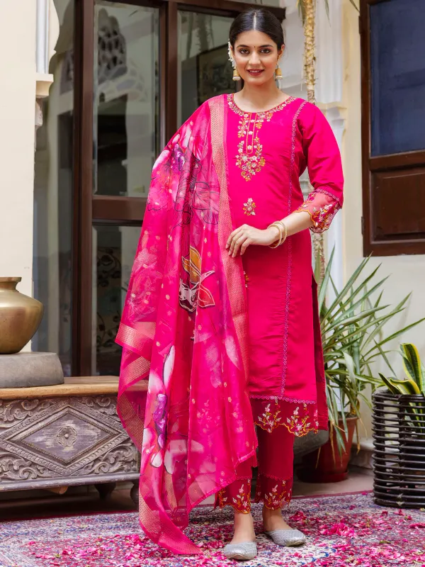 Floral_Embroidered_Silk_Round_Neck_Kurta_Trouser_&_Dupatta_Set