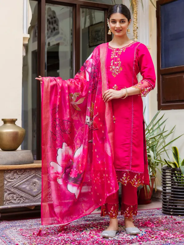 Floral_Embroidered_Silk_Round_Neck_Kurta_Trouser_&_Dupatta_Set
