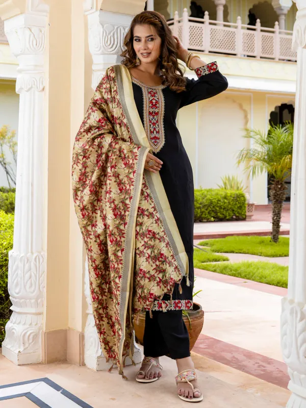 Floral_Embroidered_Silk_Round_Neck_Kurta_Trouser_&_Dupatta_Set