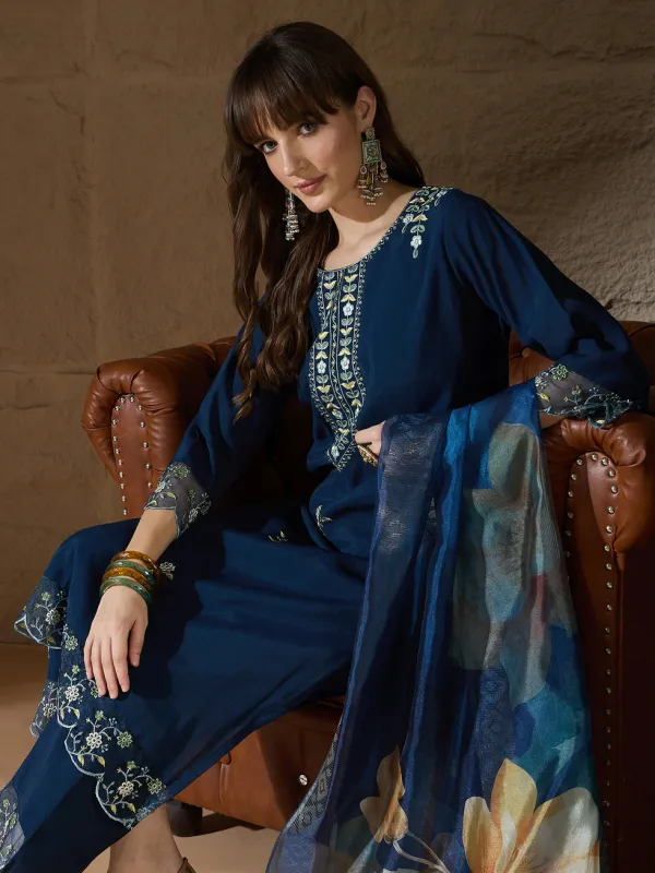 Floral_Embroidered_Silk_Round_Neck_Kurta_Trouser_&_Dupatta_Set