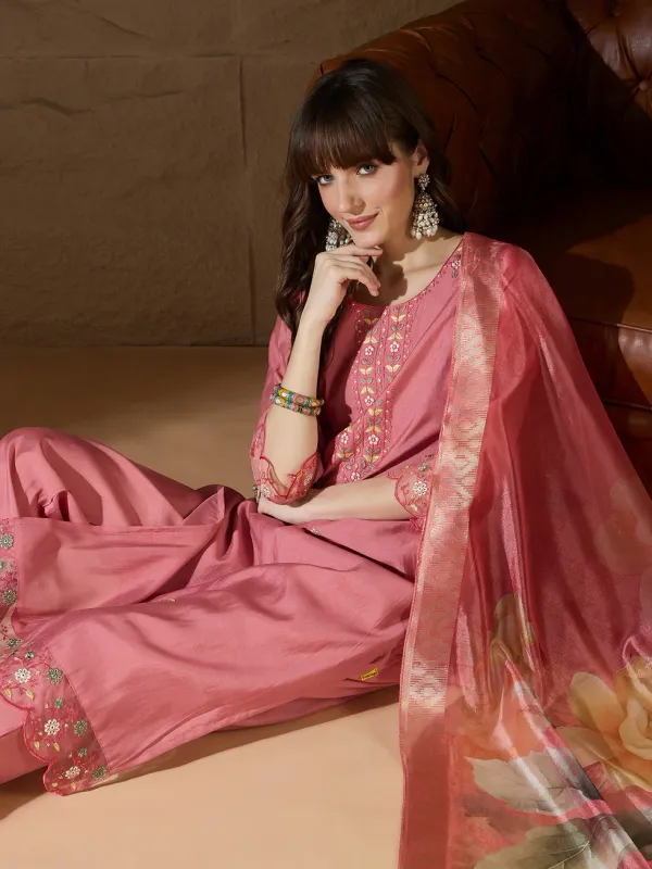 Floral_Embroidered_Silk_Round_Neck_Kurta_Trouser_&_Dupatta_Set