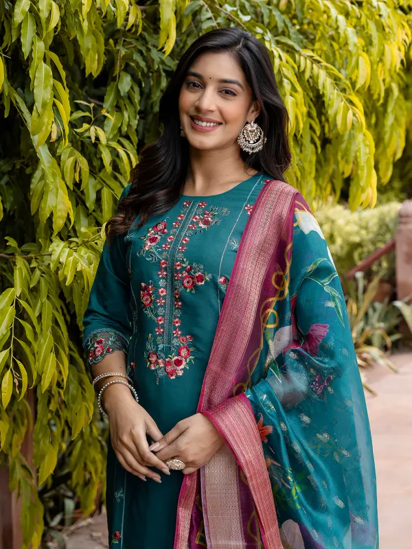 Floral_Embroidered_Silk_Round_Neck_Kurta_Trouser_&_Dupatta_Set
