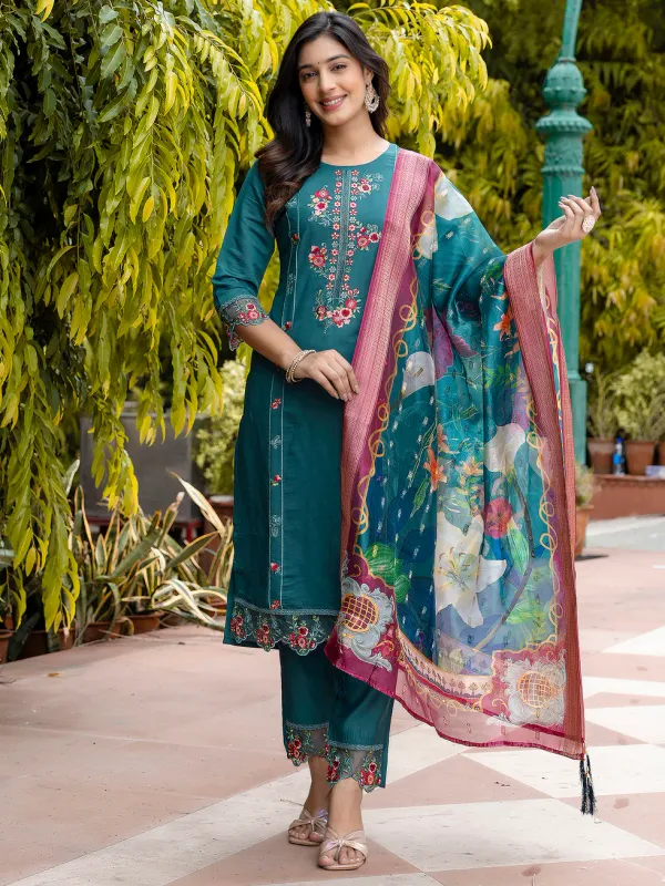 Floral_Embroidered_Silk_Round_Neck_Kurta_Trouser_&_Dupatta_Set