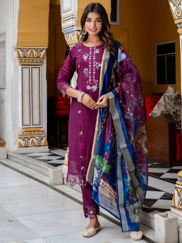 Floral_Embroidered_Silk_Round_Neck_Kurta_Trouser_&_Dupatta_Set