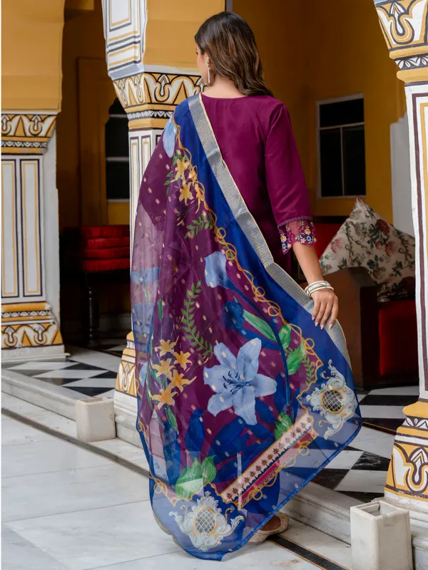 Floral_Embroidered_Silk_Round_Neck_Kurta_Trouser_&_Dupatta_Set