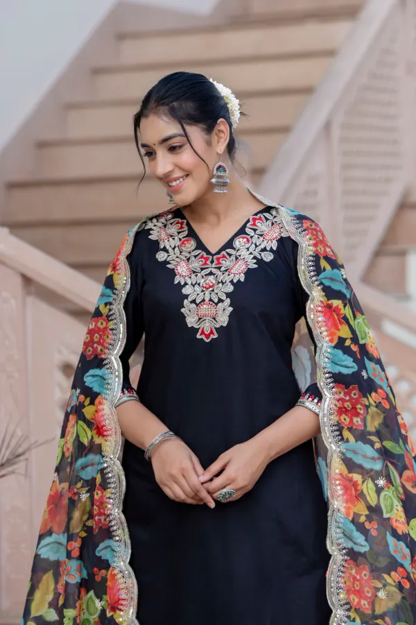 Floral_Embroidered_Silk_Blend_V_Neck_Kurta_Trouser_&_Dupatta_Set