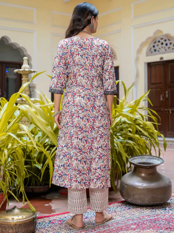 Floral_Printed_Pure_Cotton_V_Neck_Kurta_Trouser_And_Dupatta_Set