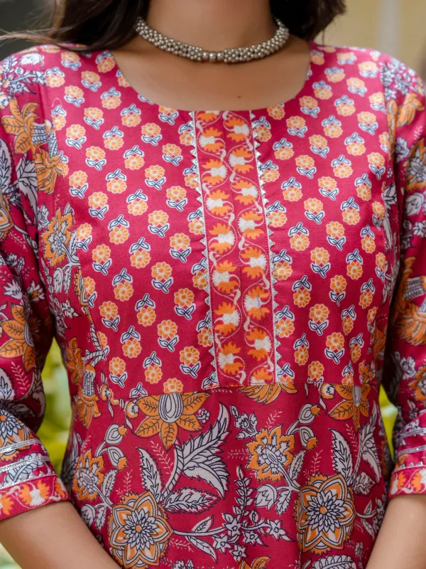 Floral_Printed_Pure_Cotton_Round_Neck_Kurta_Trouser_And_Dupatta_Set