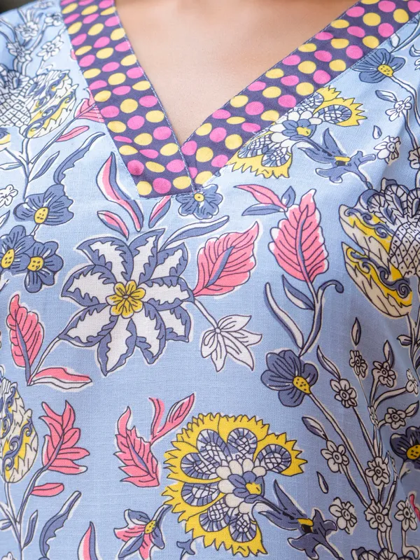 Floral_Printed_Pure_Cotton_V_Neck_Kurta_Trouser_And_Dupatta_Set