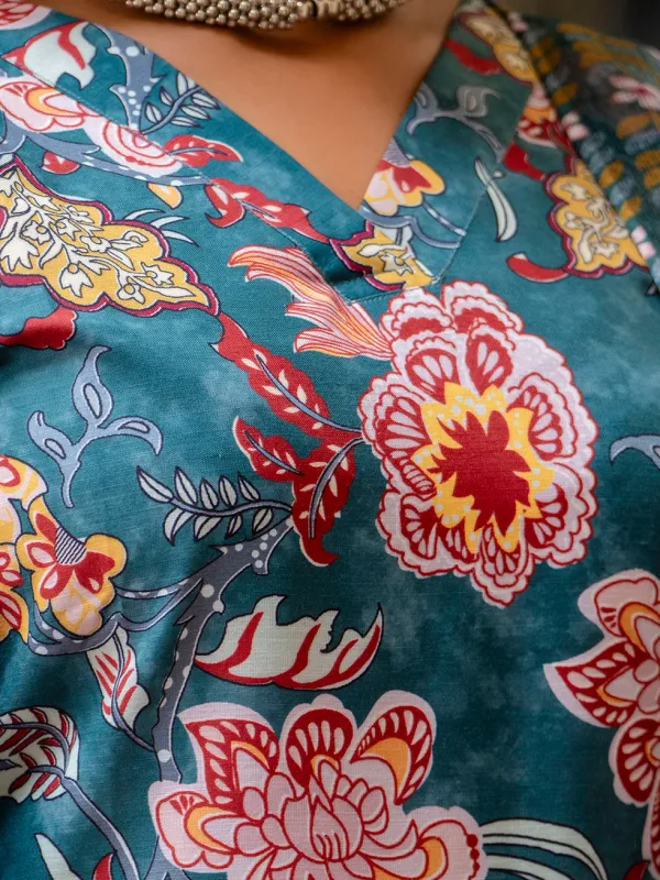 Floral_Printed_Pure_Cotton_V_Neck_Kurta_Trouser_And_Dupatta_Set