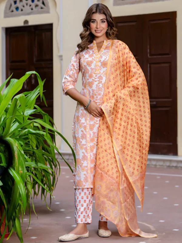 Floral_Printed_Pure_Cotton_V_Neck_Kurta_Trouser_And_Dupatta_Set