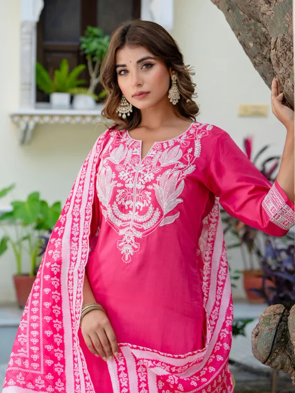 Floral_Embroidered_Silk_Round_Neck_Kurta_Trouser_&_Dupatta_Set