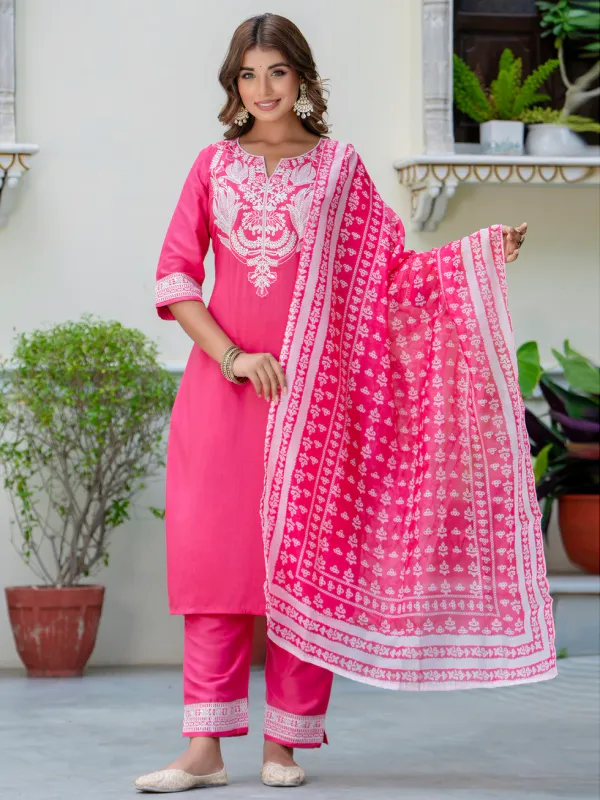 Floral_Embroidered_Silk_Round_Neck_Kurta_Trouser_&_Dupatta_Set
