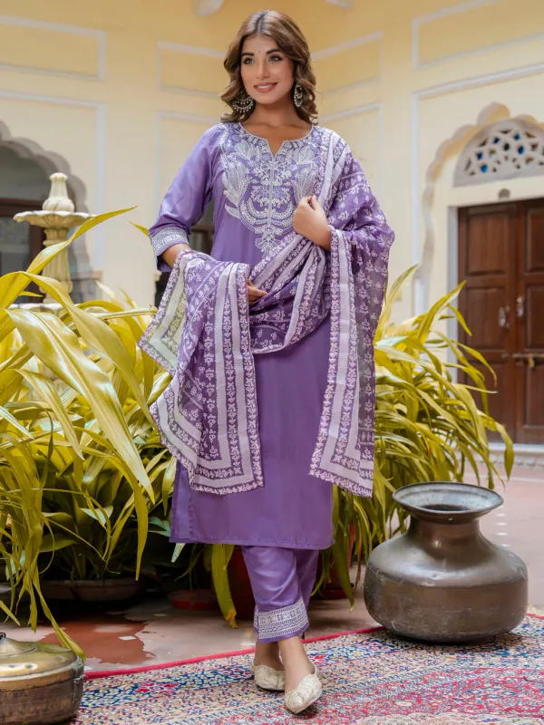 Floral_Embroidered_Silk_Round_Neck_Kurta_Trouser_&_Dupatta_Set
