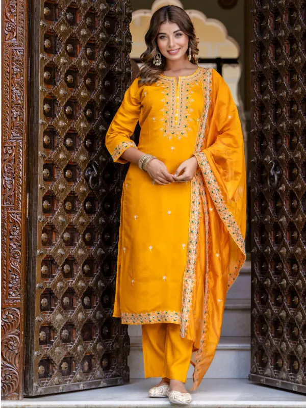 Floral_Embroidered_Silk_Round_Neck_Kurta_Trouser_&_Dupatta_Set
