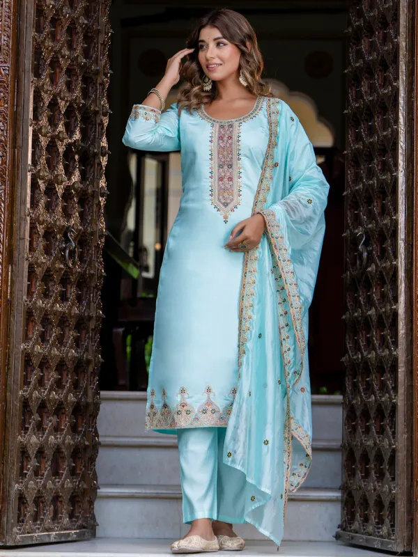 Floral_Embroidered_Silk_Round_Neck_Kurta_Trouser_&_Dupatta_Set