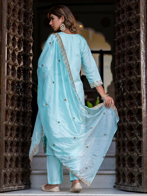 Floral_Embroidered_Silk_Round_Neck_Kurta_Trouser_&_Dupatta_Set