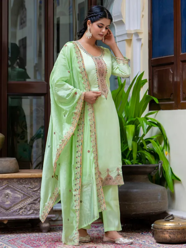 Floral_Embroidered_Silk_Round_Neck_Kurta_Trouser_&_Dupatta_Set