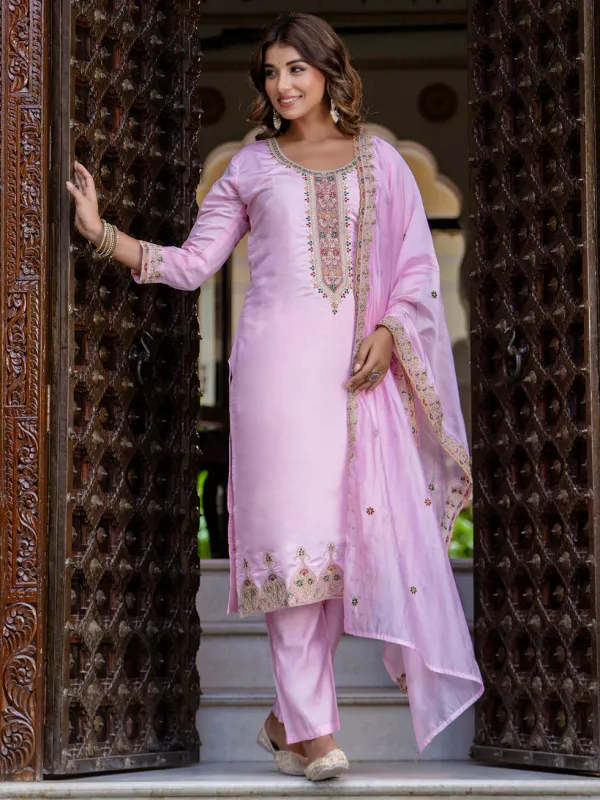 Floral_Embroidered_Silk_Round_Neck_Kurta_Trouser_&_Dupatta_Set
