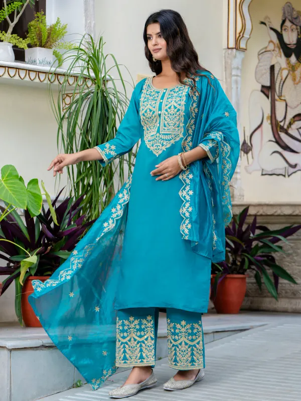 Floral_Embroidered_Silk_Round_Neck_Kurta_Trouser_&_Dupatta_Set