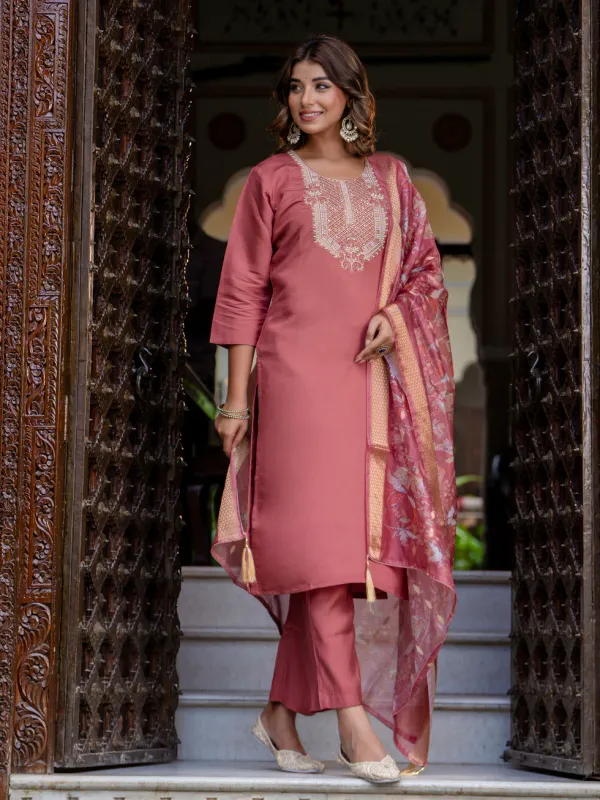 Floral_Embroidered_Silk_Round_Neck_Kurta_Trouser_&_Dupatta_Set