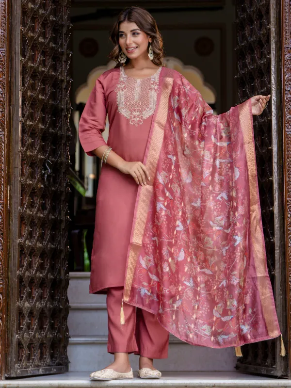 Floral_Embroidered_Silk_Round_Neck_Kurta_Trouser_&_Dupatta_Set